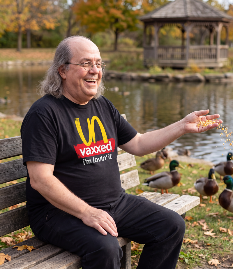 Benjamin Franklin wearing the Unvaxxed T-Shirt in black
