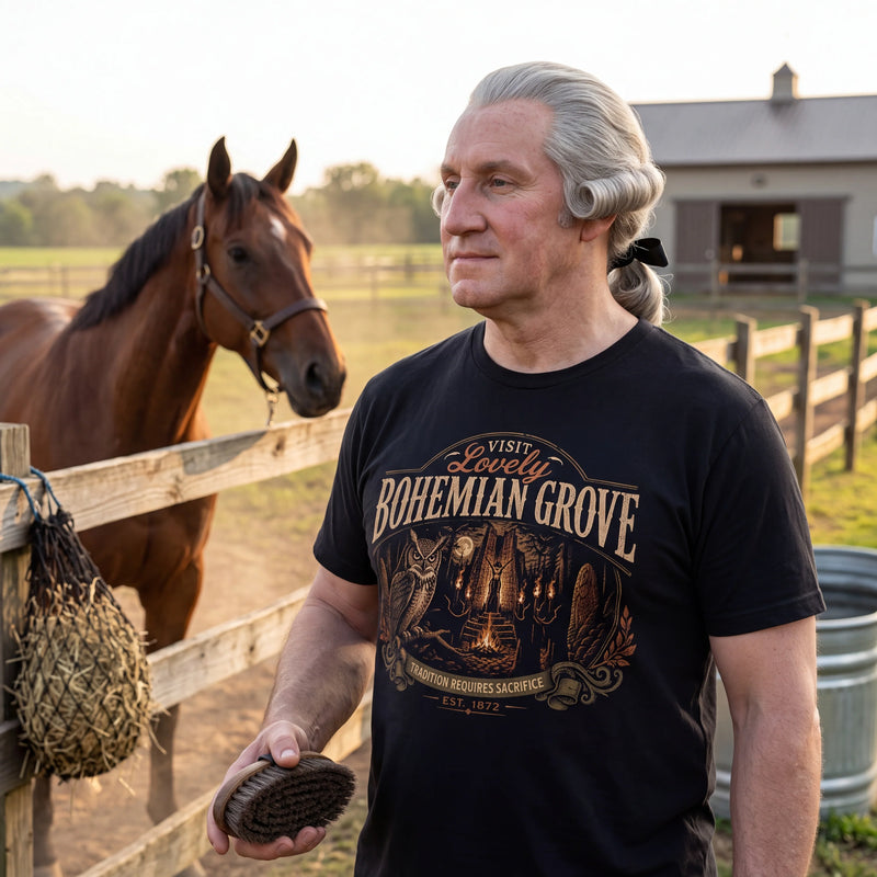 George Washington wearing the Bohemian Grove t-shirt in black