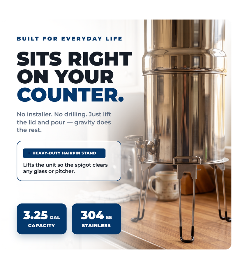 Dual Carbon Platinum Gravity-Fed Water Filter System