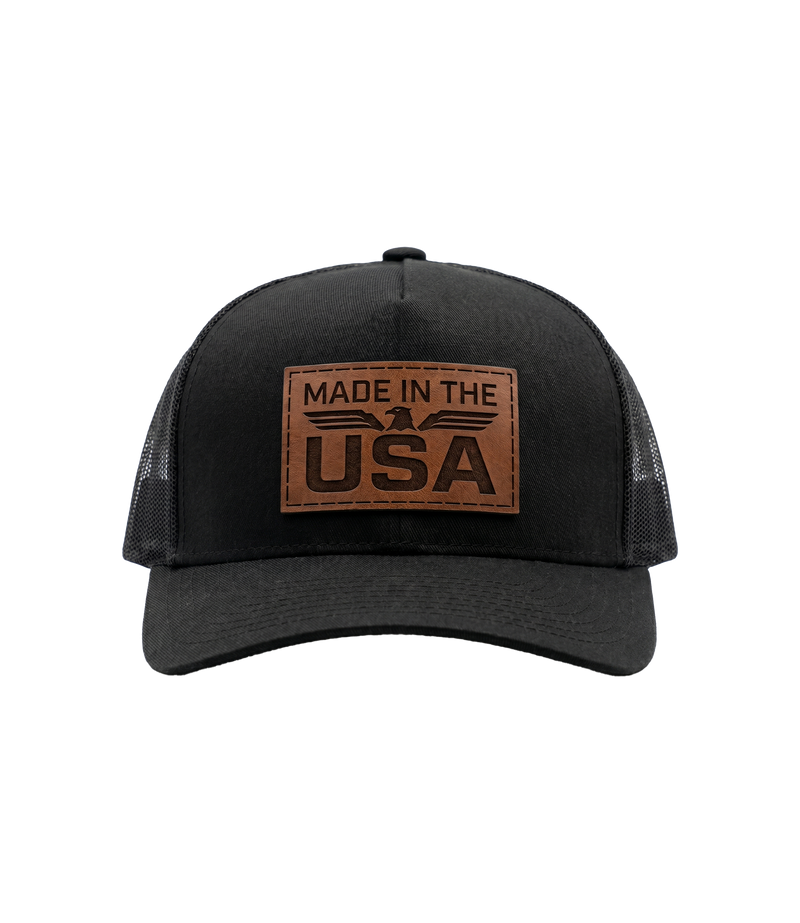 Made In The USA Eagle Leather Patch Trucker Hat