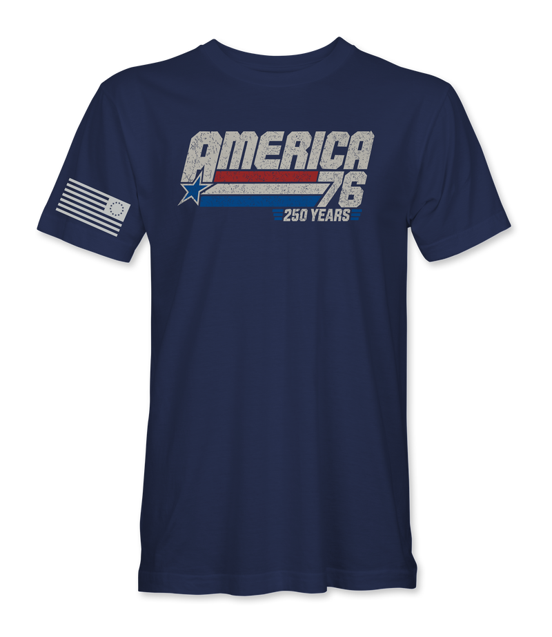 The Alex Jones Store - America 76, 250 Years t-shirt with distressed red white and blue chevron graphic