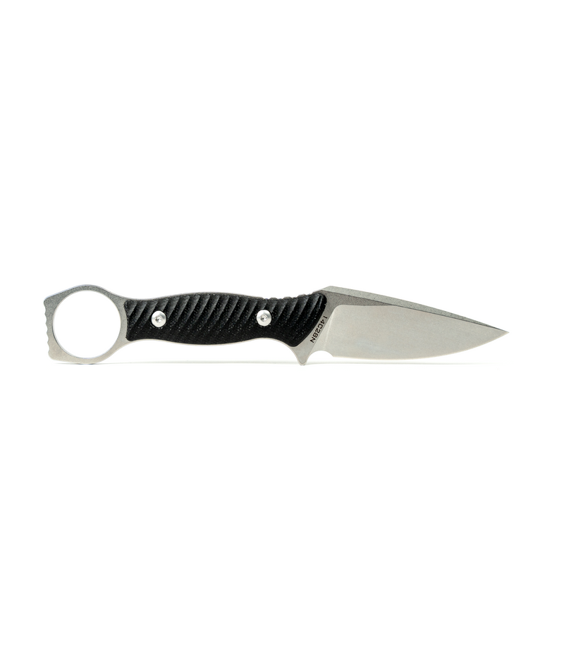 The Alex Jones Store - Reverse view of Alex Jones Ring Blade with sculpted black handle, ring pommel and stone-washed blade for tactical grip control