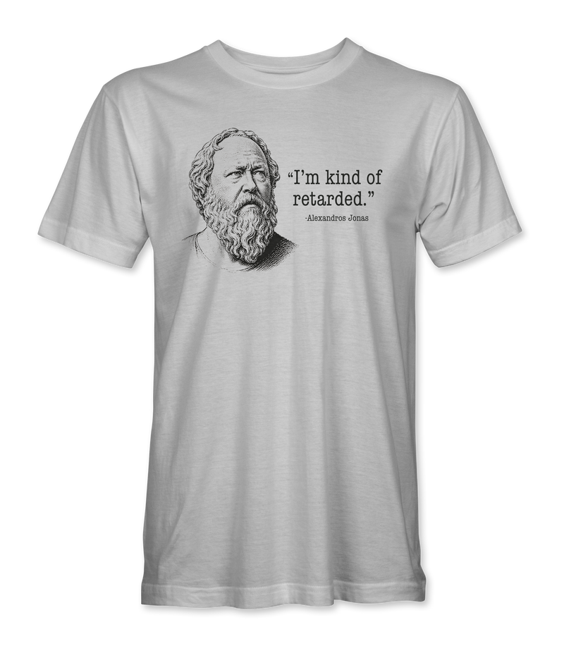 The Alex Jones Store - Front of white Ancient Wisdom t-shirt with engraved classical philosopher bust and quote credited to Alexandros Jonas