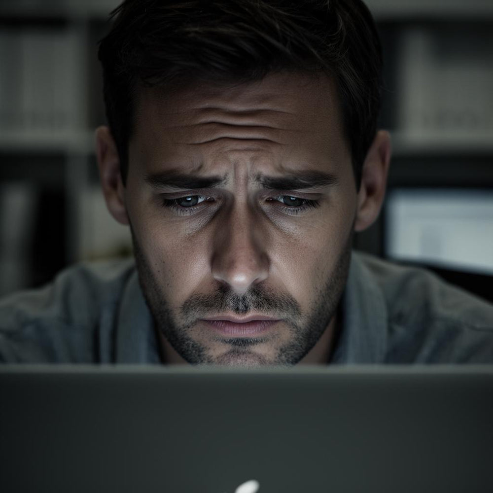 Man struggling with brain fog at his desk