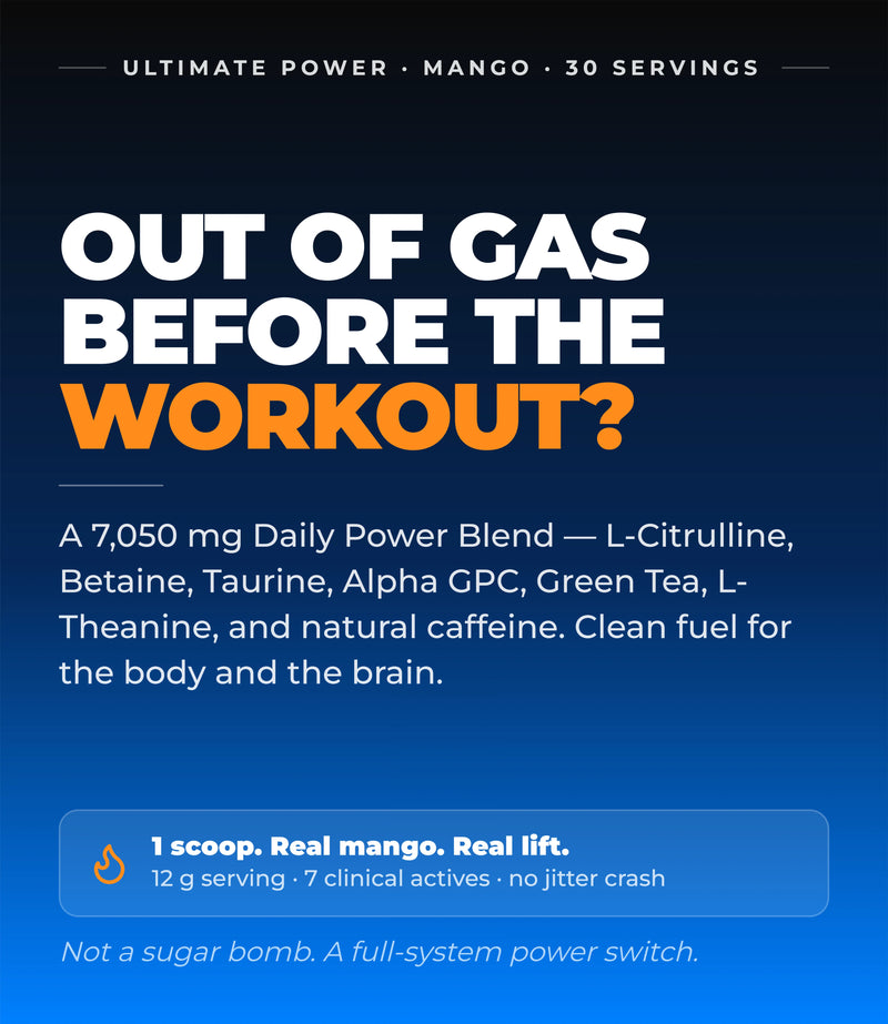 Ultimate Power Drink Mix - Energy & Focus* (Freedom Mango) (420 Grams) (30 Servings)