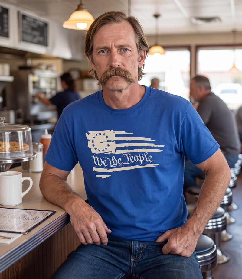 We The People T-Shirt - Royal Blue - worn
