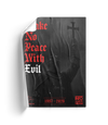 The Alex Jones Store - Angled curled view of No Peace Limited Edition fundraiser poster showing red gothic text and Crusader silhouette
