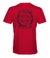 The Alex Jones Store - Back view of red Deus Vult No Retreat No Surrender t-shirt with large Jerusalem cross crest in banner medallion
