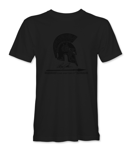 The Alex Jones Store - Black premium tee with tonal Spartan helmet, spear and 'Come and Take It' Alex Jones signature graphic - Exclusive Come and Take It T-Shirt