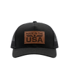 Made In The USA Eagle Leather Patch Trucker Hat