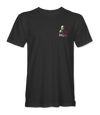 The Alex Jones Store - Black 'Nice Try Globalists But I'm Still Here' t-shirt front with small Alex Jones Live chest print in red and white