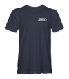 The Alex Jones Store - America 250 Badge T-Shirt — Front of navy unisex tee with small white 'America 250' block logo on left chest, premium ringspun cotton