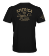 The Alex Jones Store - Back of black America Supply Co 250 Years Of Freedom t-shirt with tan vintage text print and stars sleeve detail