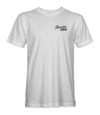 The Alex Jones Store - America 250 Flying Eagle T-Shirt — Front of white unisex tee with small 'America 250' script logo on left chest, premium ringspun cotton