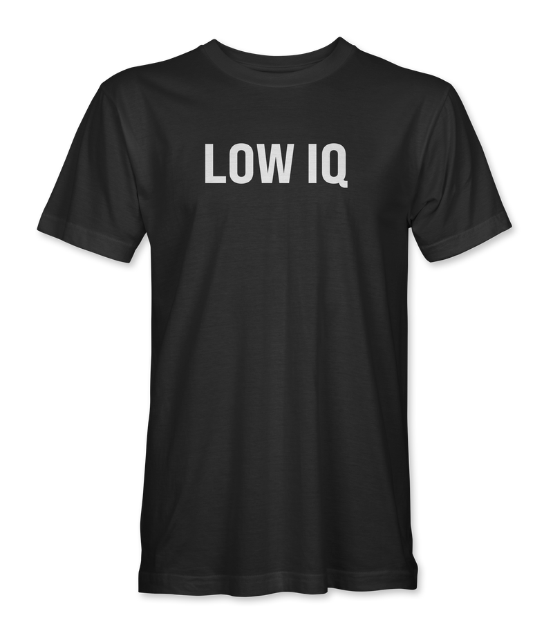 The Alex Jones Store - Black 'Low IQ' Limited Edition t-shirt with clean white block-letter text printed across the front chest