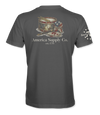 The Alex Jones Store - Back view of gray America Supply Co. 'Est. 1776' t-shirt with vintage drum, fife, and American flag print