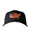 The Alex Jones Store - Front view of black Deus Vult Patriot's Crest trucker hat with USA-shaped flag and cross leather patch on crown