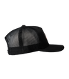 The Alex Jones Store - Right side view of black Deus Vult Patriot's Crest trucker hat showing black mesh back and USA flag-cross patch