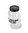 The Alex Jones Store - Three-quarter angle of clear plastic Alex Jones Was Right Jar with black coin-slot lid, collectible memento bank