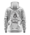 The Alex Jones Store - White hoodie back view with black 'Don't Tread On Me Liberty Or Death 1776 America Land Of The Free' Gadsden snake design