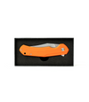The Alex Jones Store - Alex Jones Burnt Orange folding blade in black foam-lined gift box, orange G10 handle visible in closed carry position