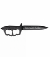 The Alex Jones Store - Reverse side of Molon Labe Trench War Dagger showing 'Molon Labe' Greek-style text engraved on the black tactical blade