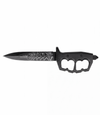 The Alex Jones Store - Molon Labe Trench War Dagger with black trench-knuckle handle and laser-etched Spartan helmets along stone-washed blade