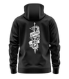 The Alex Jones Store - Black hoodie back view with white 'Live Free Or Die Don't Tread On Me' snake coiled around dagger graphic