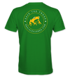 The Alex Jones Store - Green 'Save The Frogs' t-shirt, back view with yellow circular frog crest and RealAlexJones.com text