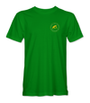 The Alex Jones Store - Green 'Save The Frogs' t-shirt, front view with small yellow frog crest logo on left chest