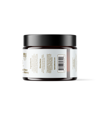 Alex Jones Naturals - Optimal Human - Grass-Fed Tallow Balm With Raw Honey (2 oz) — Back of amber Optimal Human Tallow Balm jar showing ingredients, directions, and barcode label