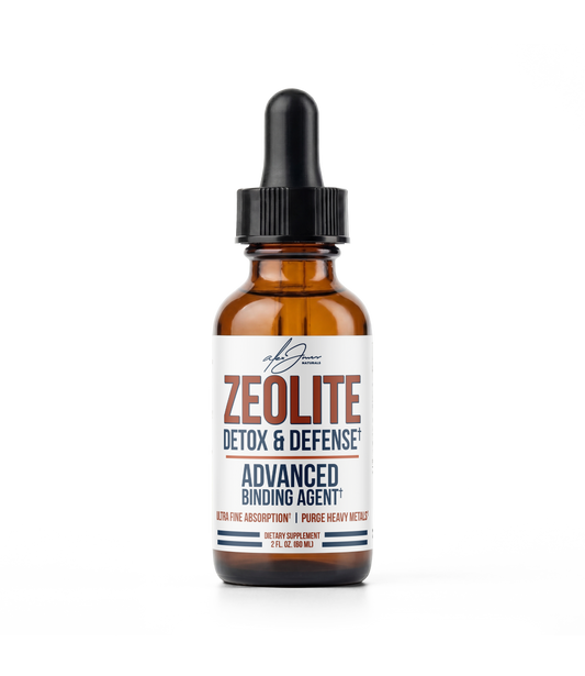 Alex Jones Naturals - Amber glass dropper bottle of Zeolite Detox & Defense Advanced Binding Agent, 2 fl oz/60 mL liquid supplement, 60 servings
