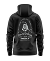 The Alex Jones Store - Black hoodie back view with white 'Don't Tread On Me Liberty Or Death 1776 America' coiled snake graphic