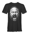 The Alex Jones Store - Front of black Alex Jones Battle Cry t-shirt with large hand-drawn stipple portrait of Alex Jones mid-shout