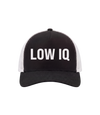 The Alex Jones Store - Black and white 'Low IQ' Limited Edition trucker hat with bold white text on black front panel and white mesh back