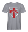 The Alex Jones Store - Light gray Crusader For The Glory Of God t-shirt with bold red cross and shield emblem on front chest