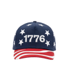 The Alex Jones Store - Front of navy 1776 Flag Bill hat with raised white embroidered 1776, ring of white stars and red and white striped flag bill