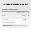 Alex Jones Naturals - Zeolite Detox & Defense - Advanced Binding Agent (60 Servings) — Zeolite Detox & Defense Supplement Facts label, 1 mL dropper serving with 20 mg zeolite and 5 mg fulvic acid per serving