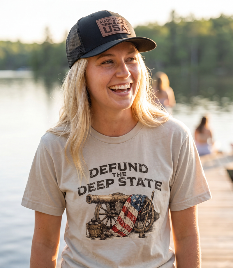 Made In The USA Eagle Leather Patch Trucker Hat