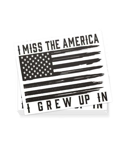 The Alex Jones Store - Black and white vinyl decals of distressed American flag with 'I Miss The America I Grew Up In' text
