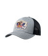 The Alex Jones Store - Side view of gray and black America 250 'Let Freedom Ring' patch trucker hat with eagle and dual flag design