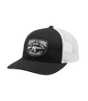 The Alex Jones Store - Side angle of black and white Nobody Is Coming To Save You trucker hat showing pre-curved visor and white mesh back panel