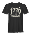The Alex Jones Store - Front of black 1776 One Way Or Another t-shirt with distressed skull between the numerals and banner below