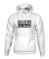 The Alex Jones Store - White pullover hoodie with black 'Question Everything' grunge stamp logo and RealAlexJones.com text on chest